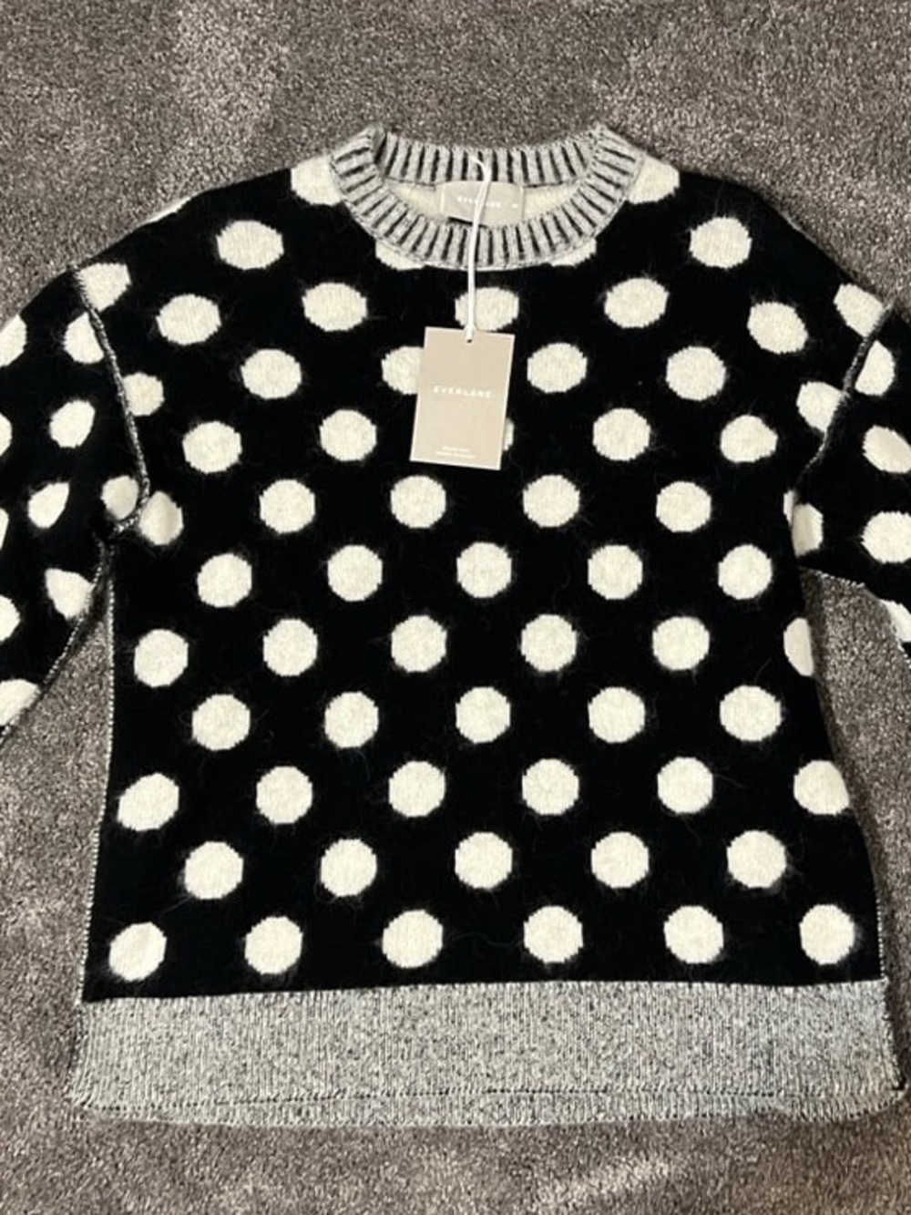 NEW W Tags Everlane Black & White Polka Dot Reversible Sweater, XS / S